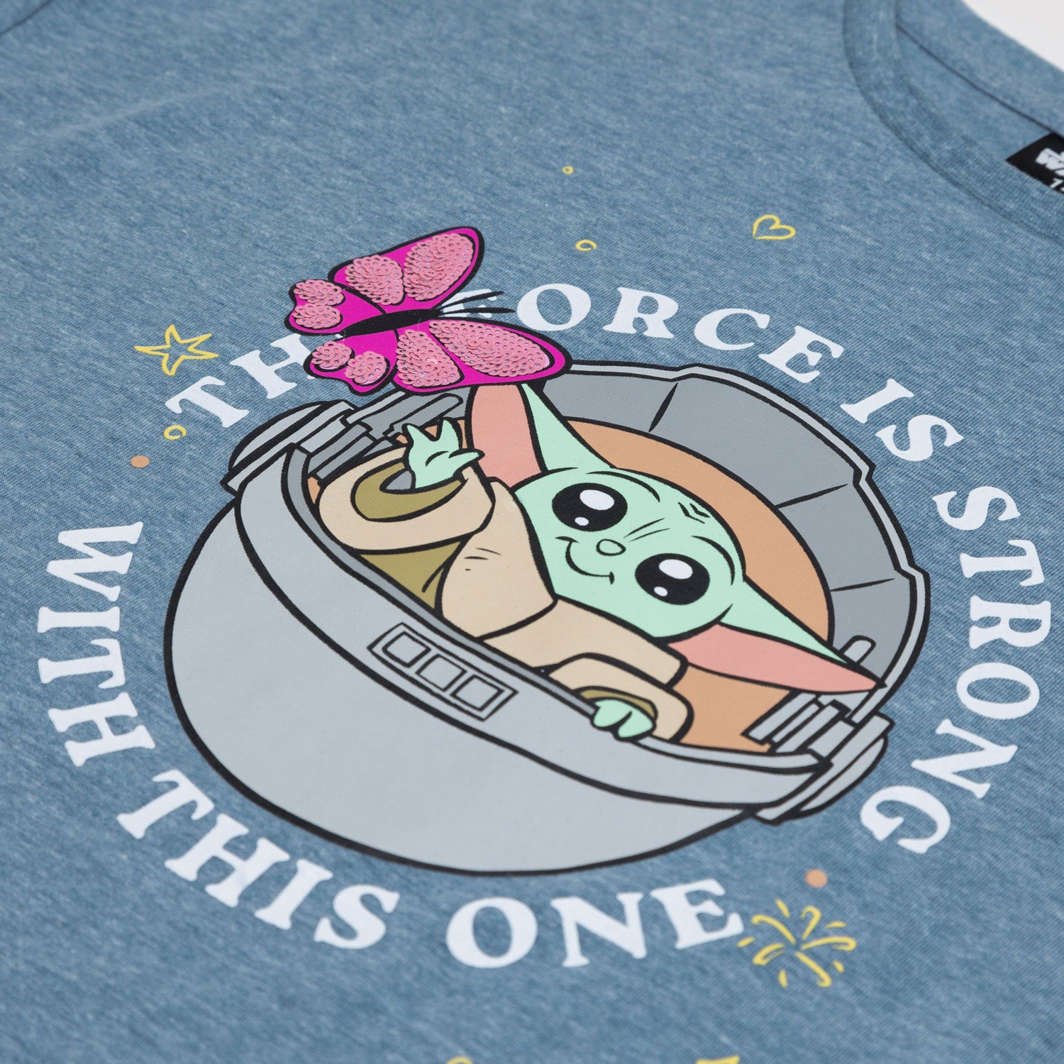 Polera Manga Corta Niña Baby Yoda Azul Star Wars